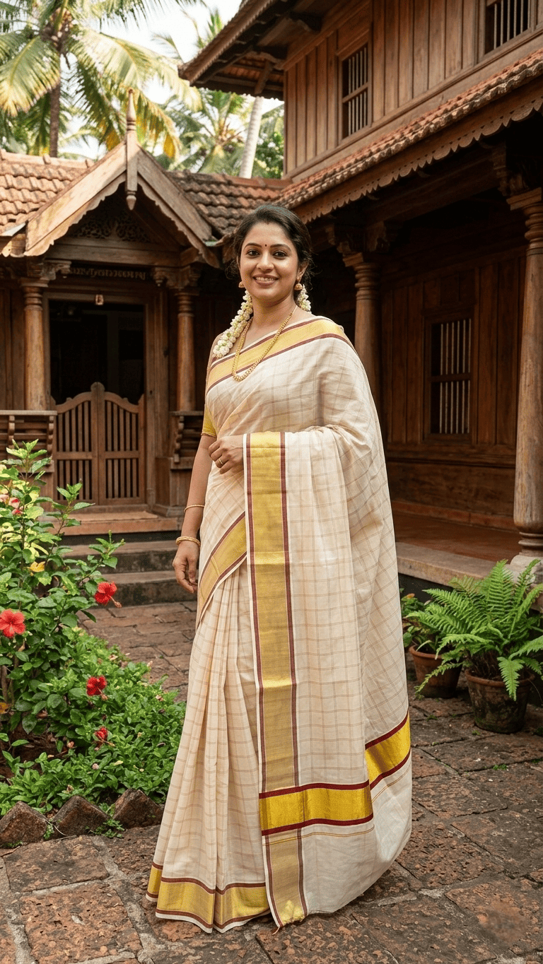 Kerala Tissue Check Saree