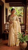 Kerala Cotton Kasavu Saree with Stripe Lines