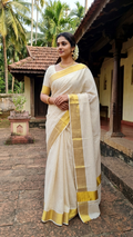 Kerala Set Saree with Golden Zari Checks