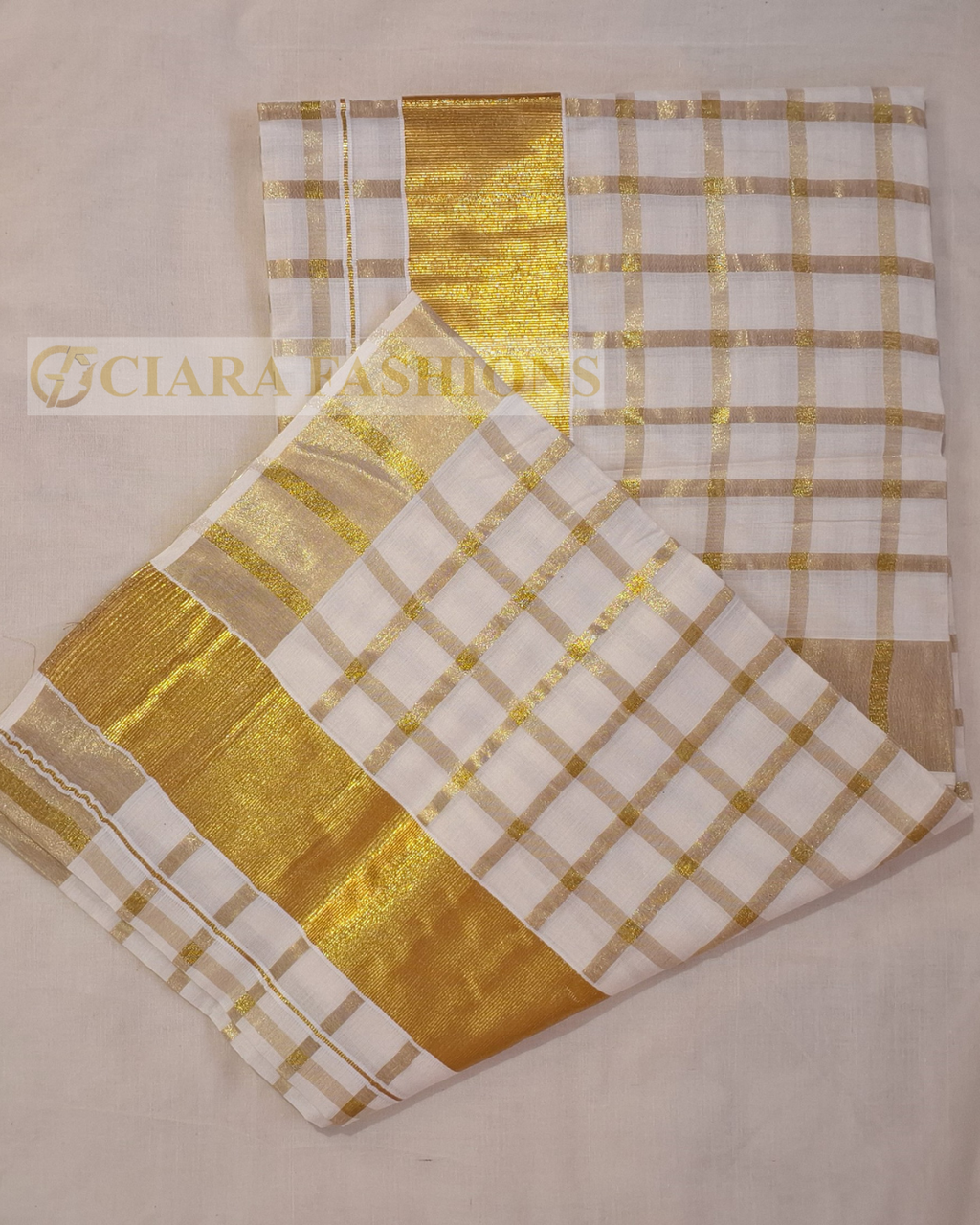 Kerala Saree with Cotton Kasavu Checks