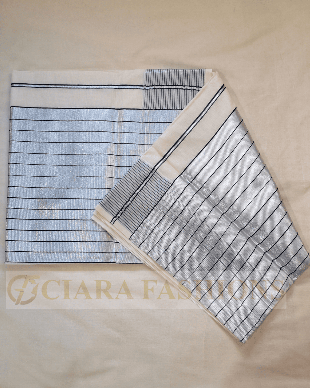KERALA TRADITIONAL COTTON SAREE WITH SILVER KASAVU BORDER