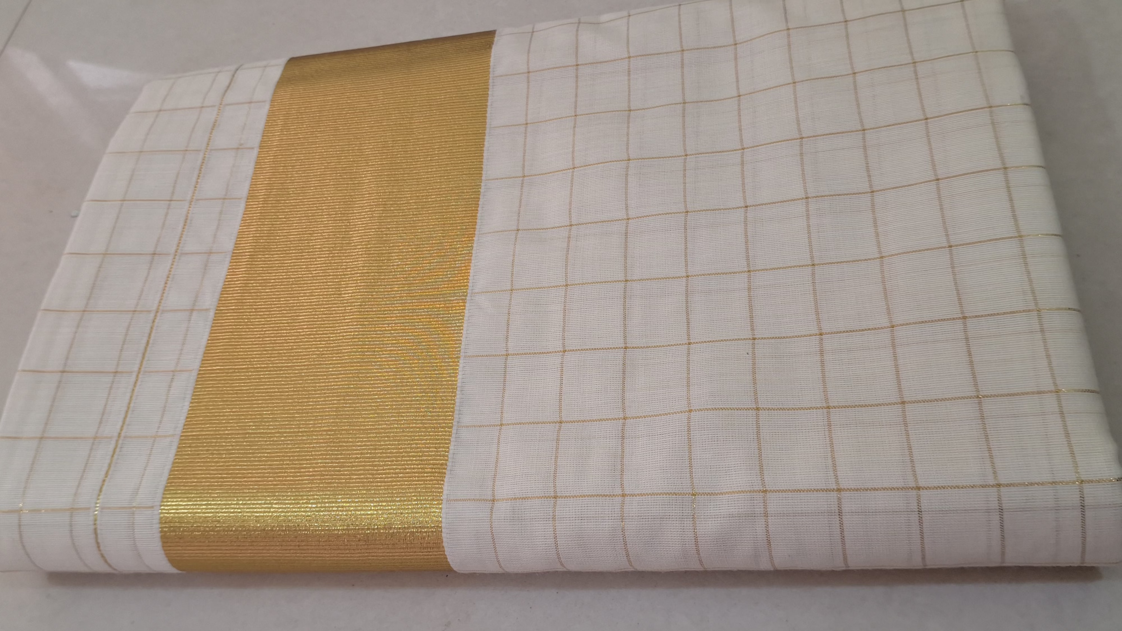 Kerala Set Saree with Golden Zari Checks