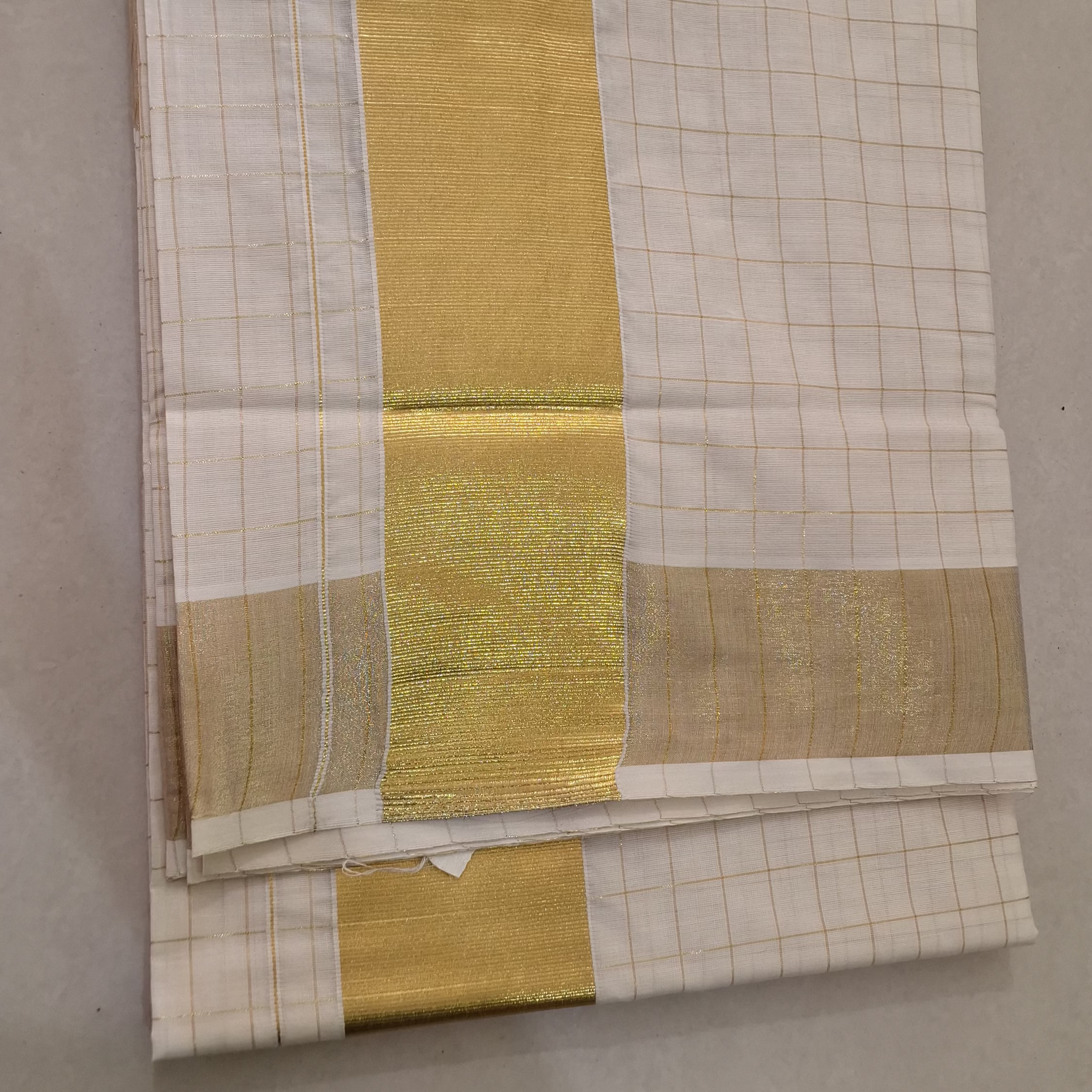 Kerala Set Saree with Golden Zari Checks