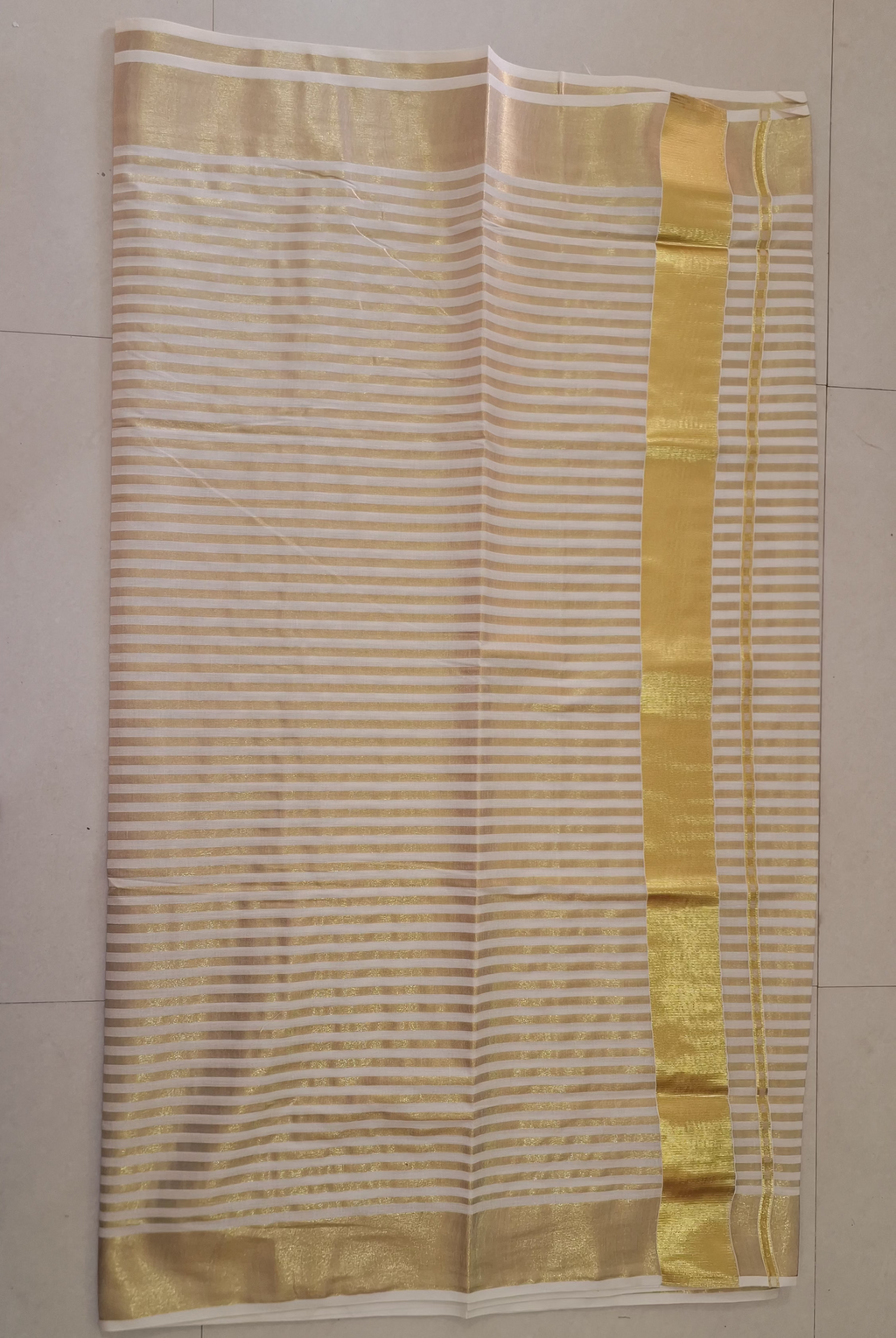 Kerala Cotton Kasavu Saree with Stripe Lines