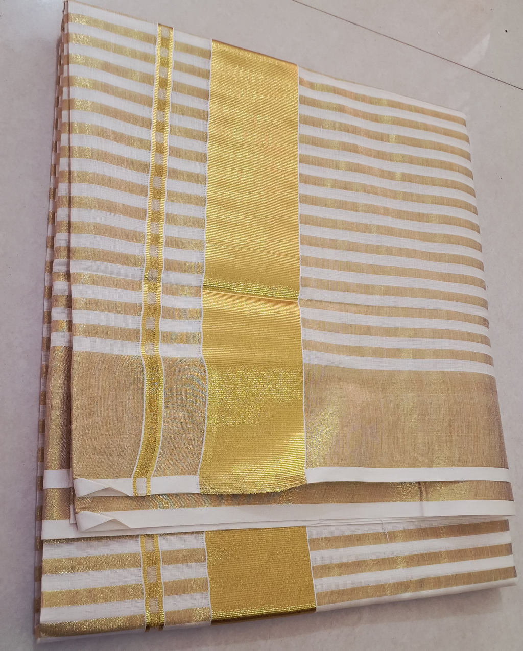 Kerala Cotton Kasavu Saree with Stripe Lines
