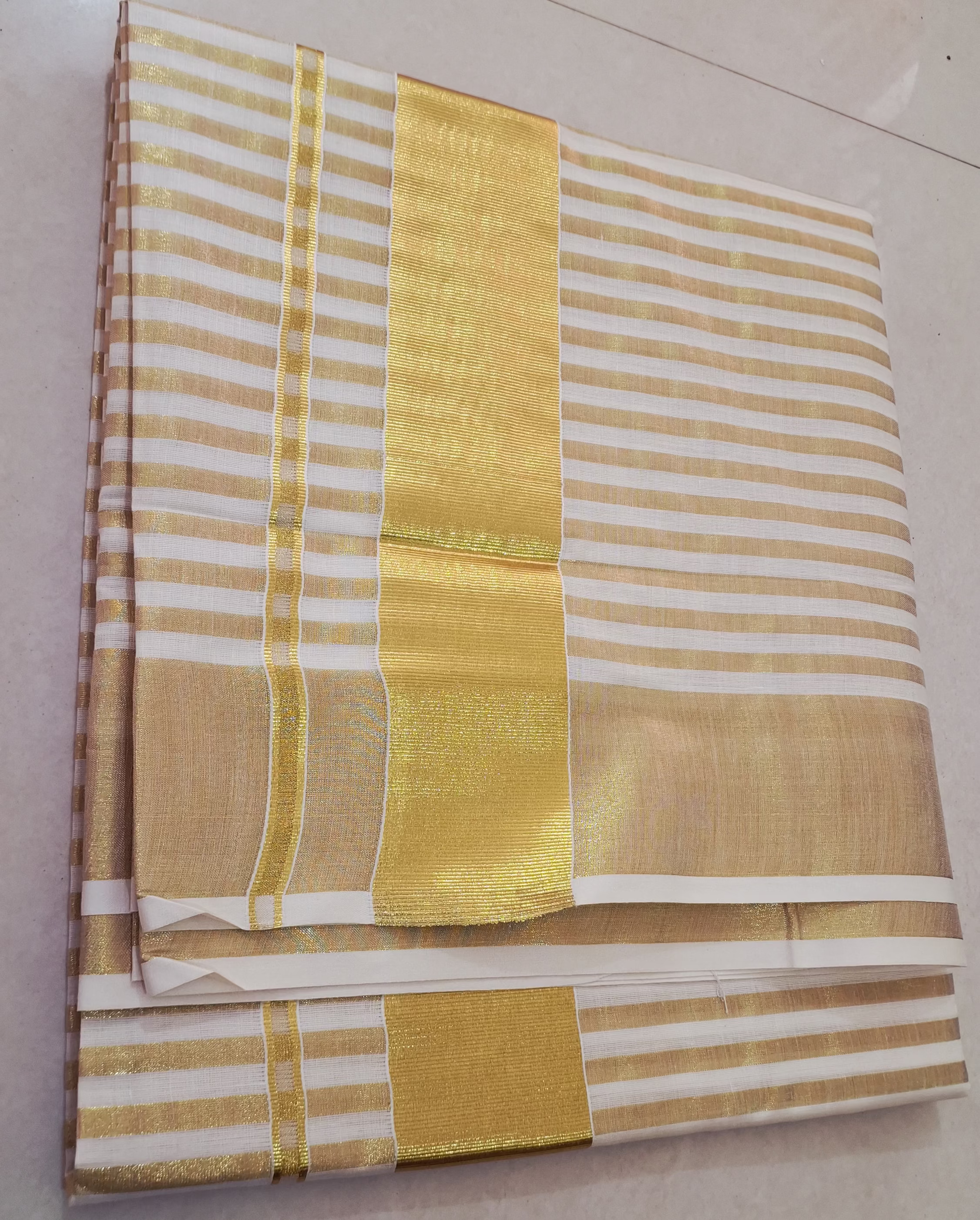 Kerala Cotton Kasavu Saree with Stripe Lines