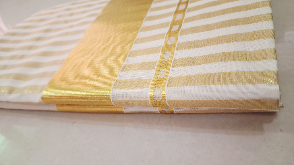 Kerala Cotton Kasavu Saree with Stripe Lines