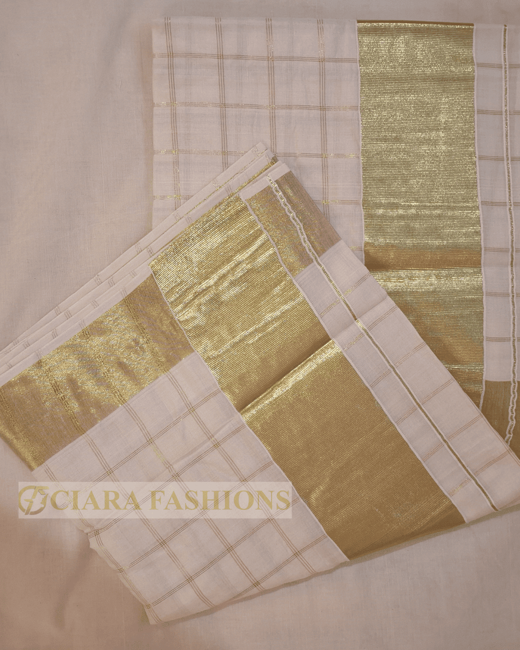 Kerala Saree with Cotton Kasavu Checks