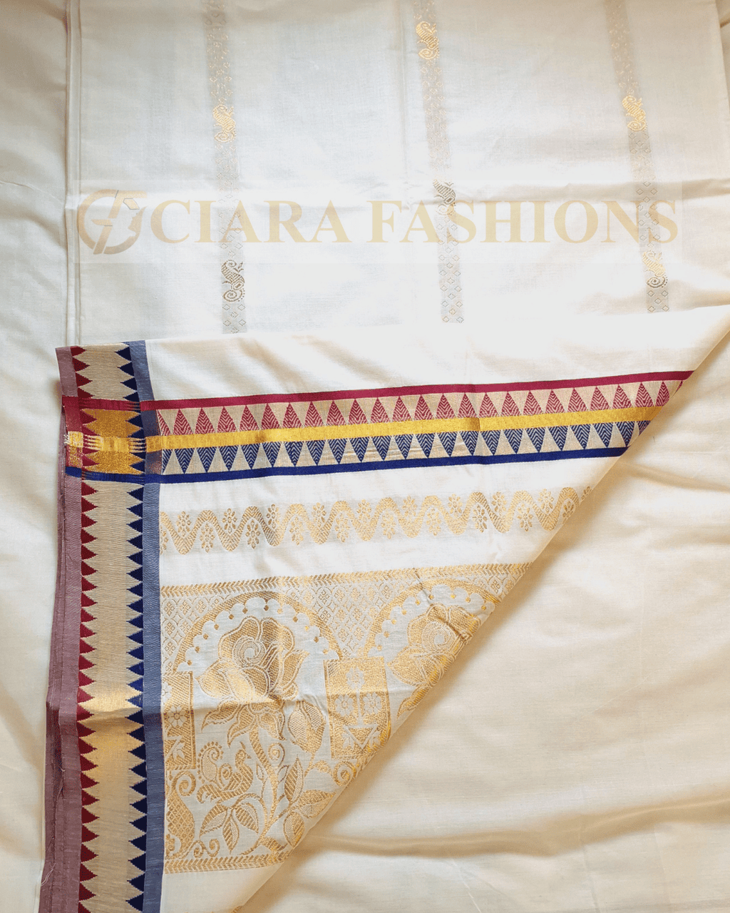 Kerala Cotton Self Weaved Design Saree with Colour Border