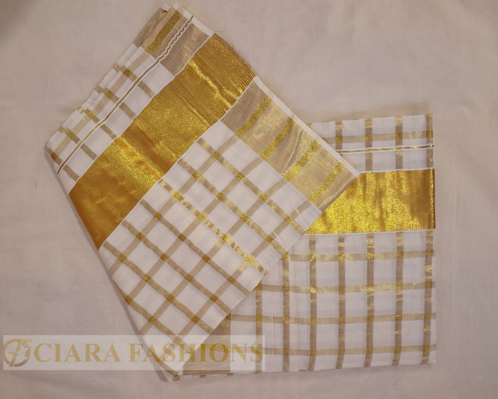 Kerala Saree with Cotton Kasavu Checks