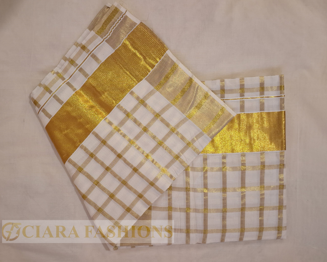 Kerala Saree with Cotton Kasavu Checks