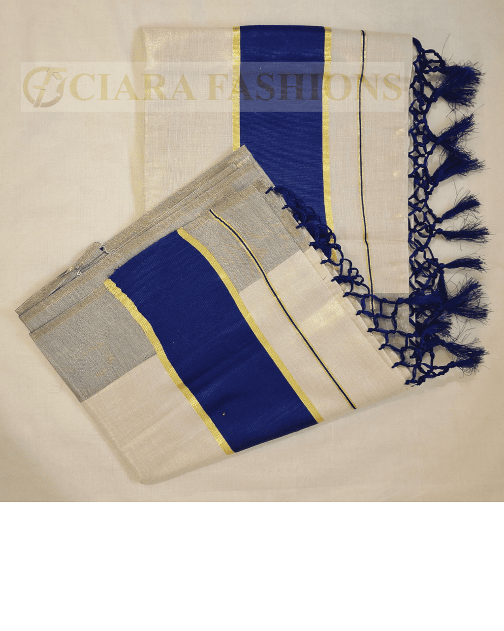 Kerala Tissue Saree with Colour Border - Golden with Dark Kasavu