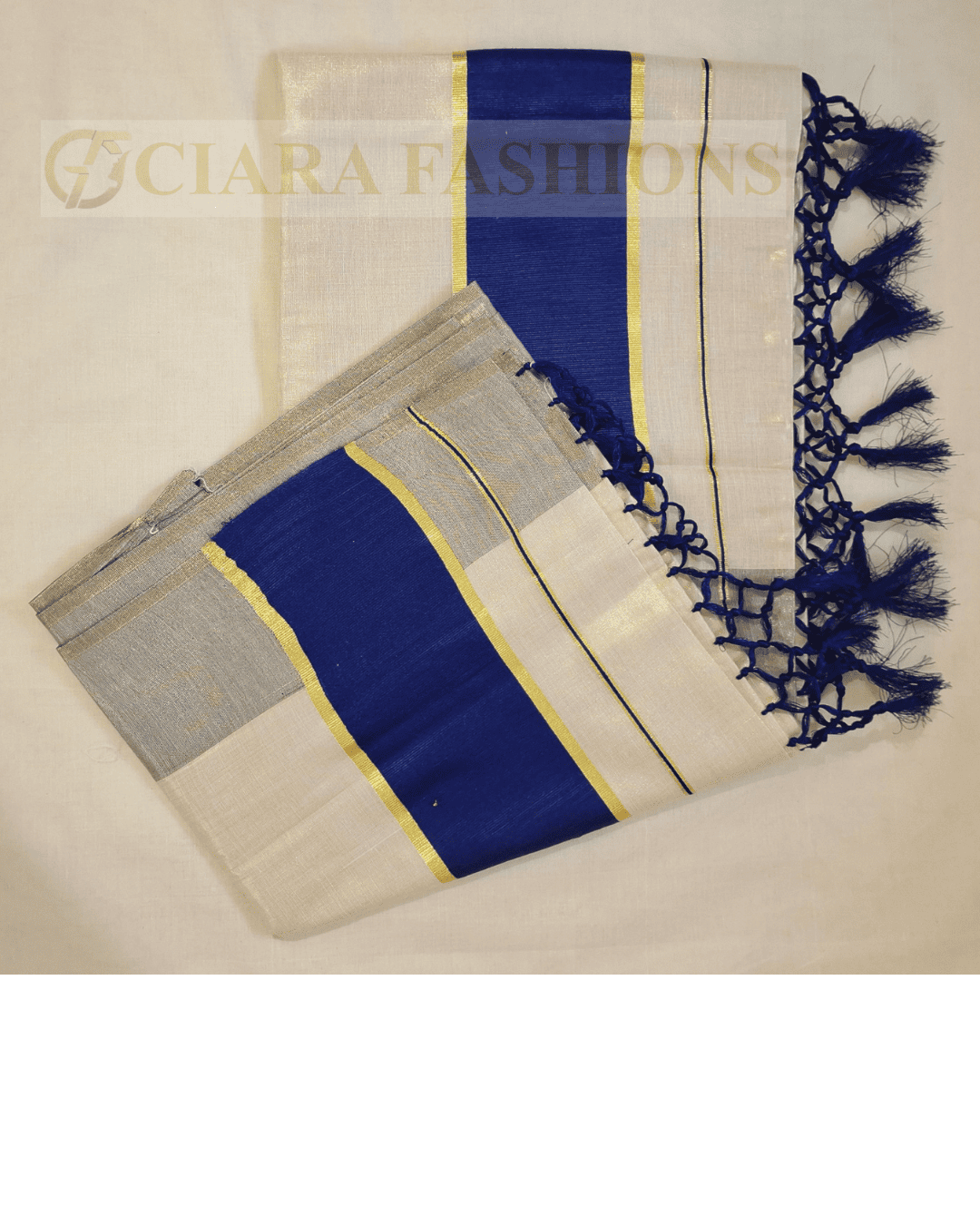 Kerala Tissue Saree with Colour Border - Golden with Dark Kasavu