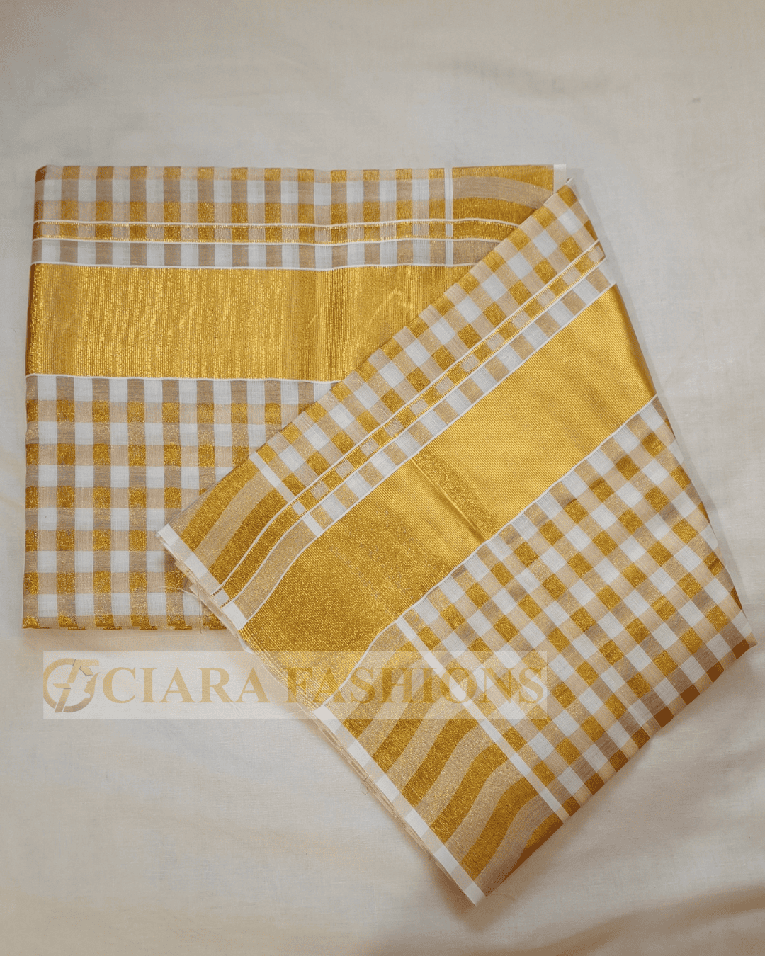 Kerala Saree with Cotton Kasavu Checks