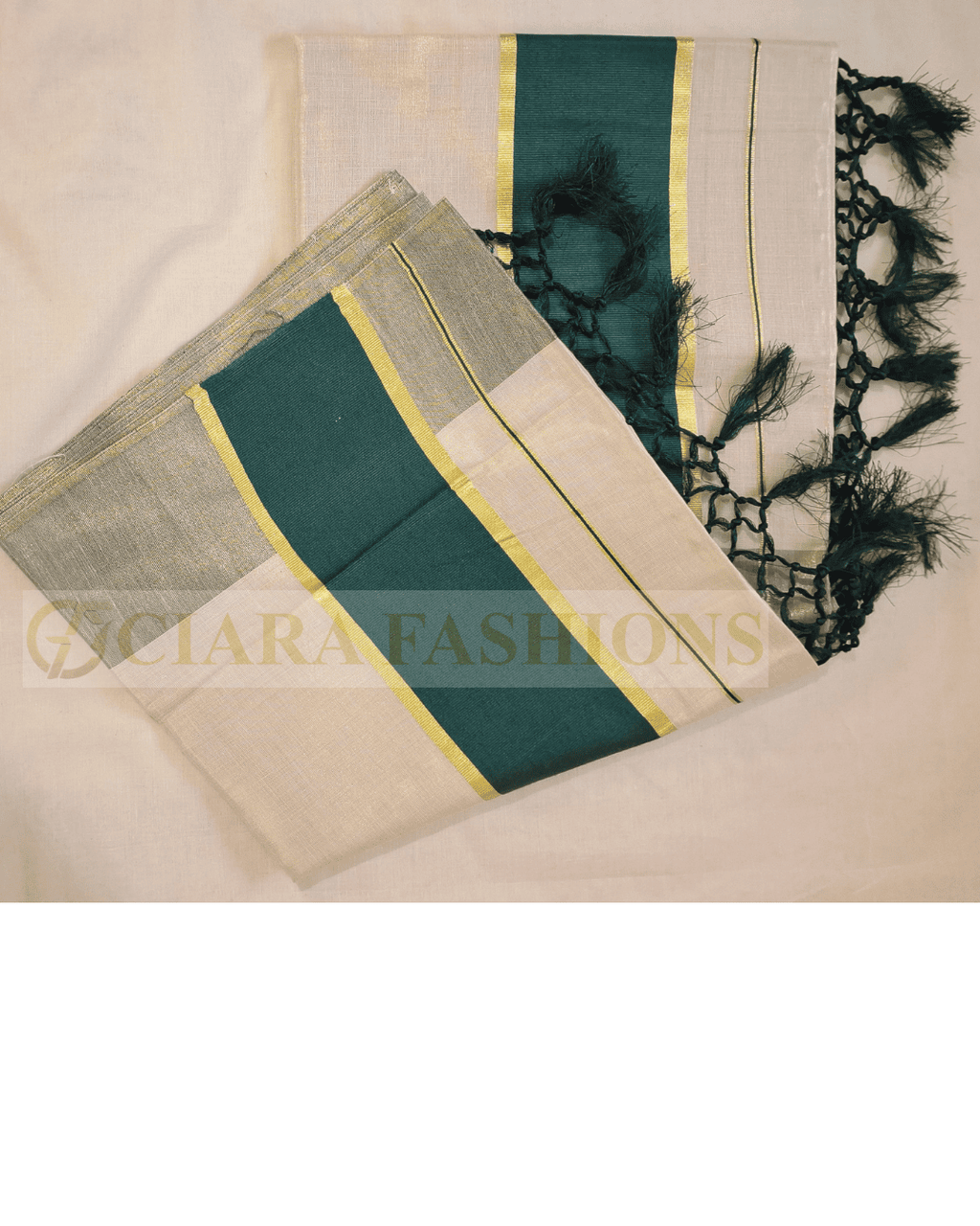 Kerala Tissue Saree with Colour Border - Golden with Dark Kasavu