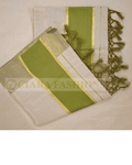 Kerala Tissue Saree with Colour Border - Golden with Dark Kasavu