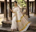 Kerala Cotton Self Weaved Design Saree with Colour Border