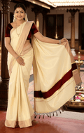 Tissue Saree With Fancy Colour Border And Tassels (Kunchalam) With Blouse Piece