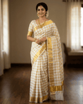Kerala Saree with Cotton Kasavu Checks
