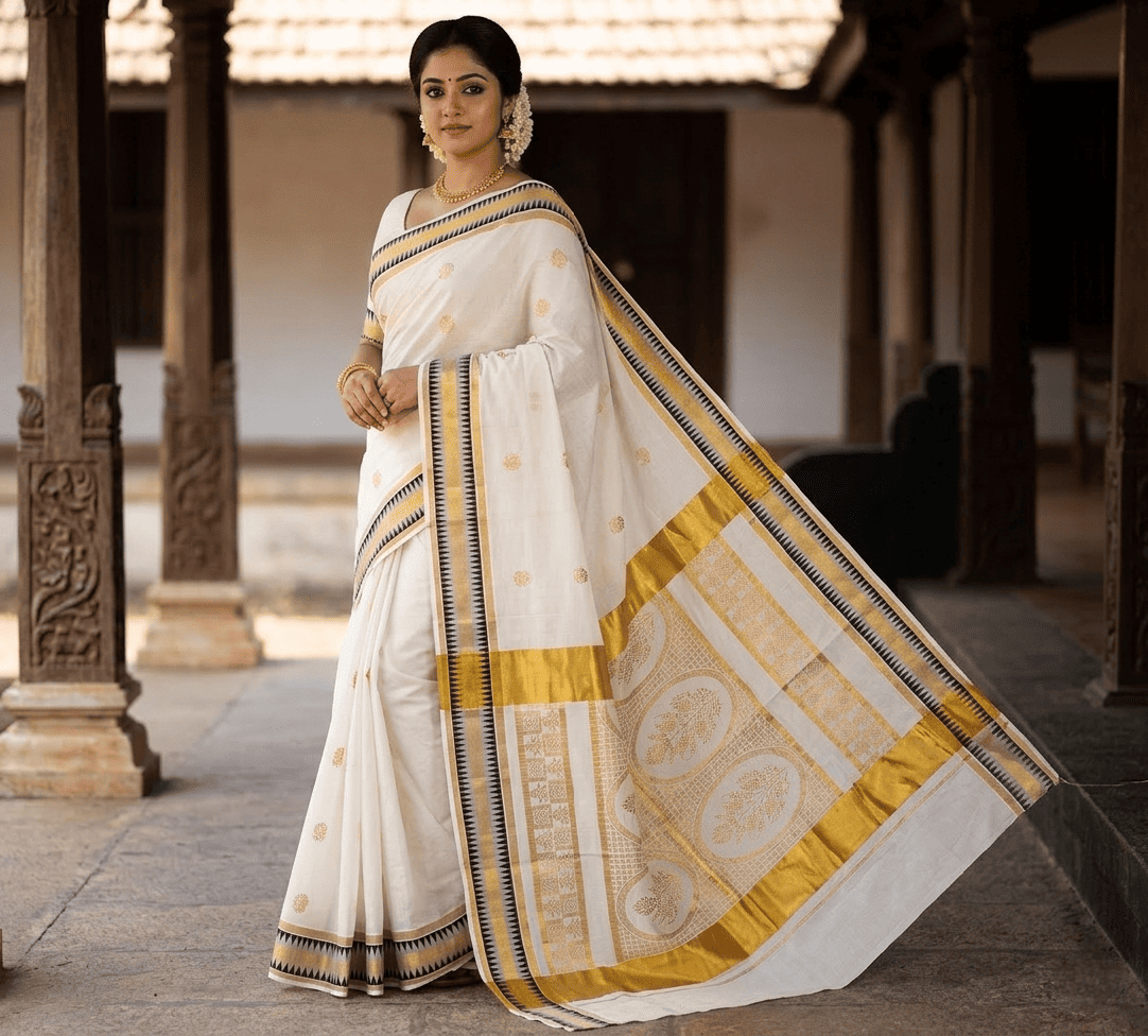 Kerala Cotton Self Weaved Design Saree with Colour Border