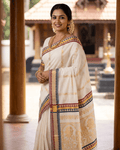 Kerala Cotton Self Weaved Design Saree with Colour Border