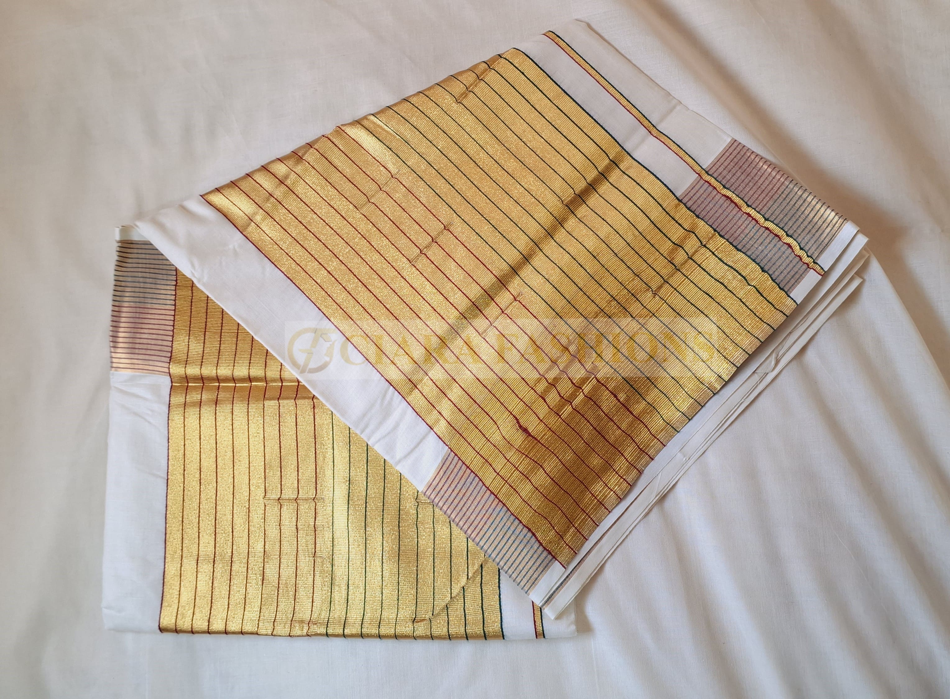 KERALA TRADITIONAL COTTON SAREE WITH GOLDEN KASAVU BORDER